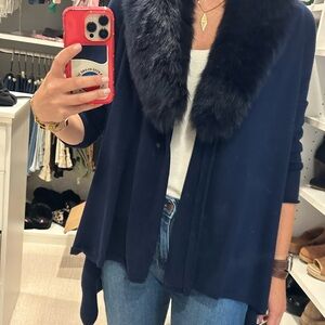 Navy Alice & Olivia fur trimmed sweater